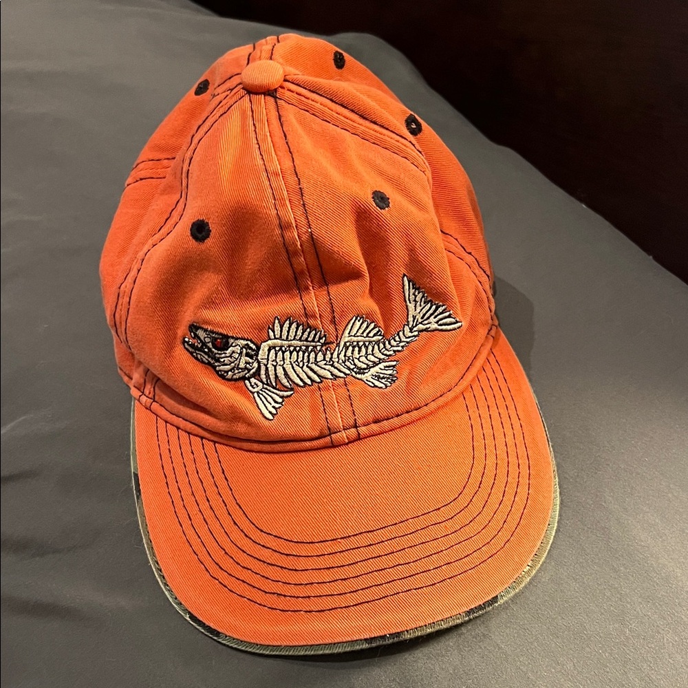 Outdoor Cap Orange with Fish Skeleton Embroidery one size fits most hat men’s